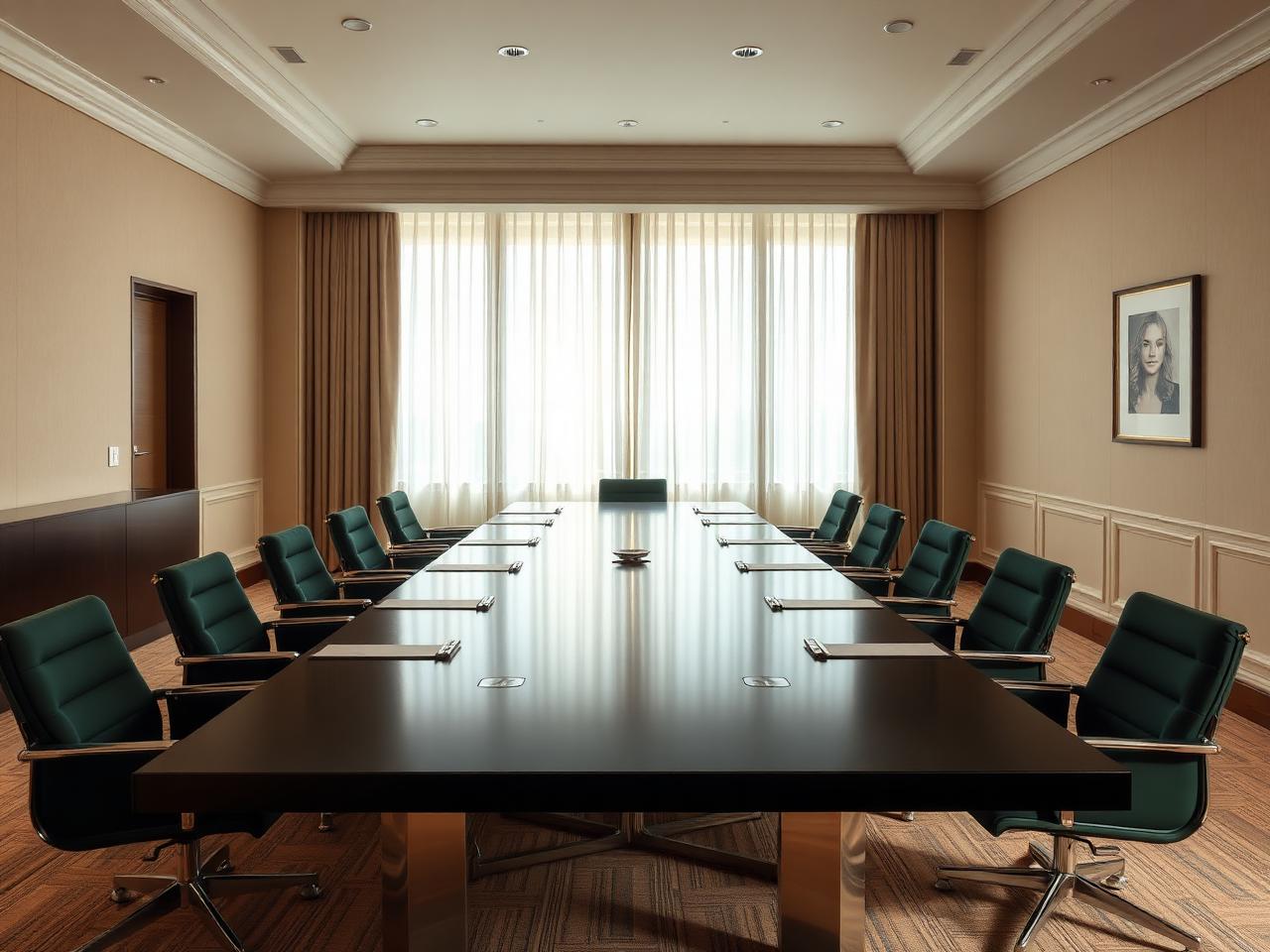 Sala de directorio de hotel con sillones verdes